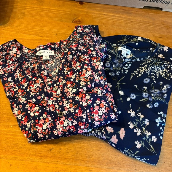 Westport womens set of two floral button front blouses blue small petite - Picture 1 of 12